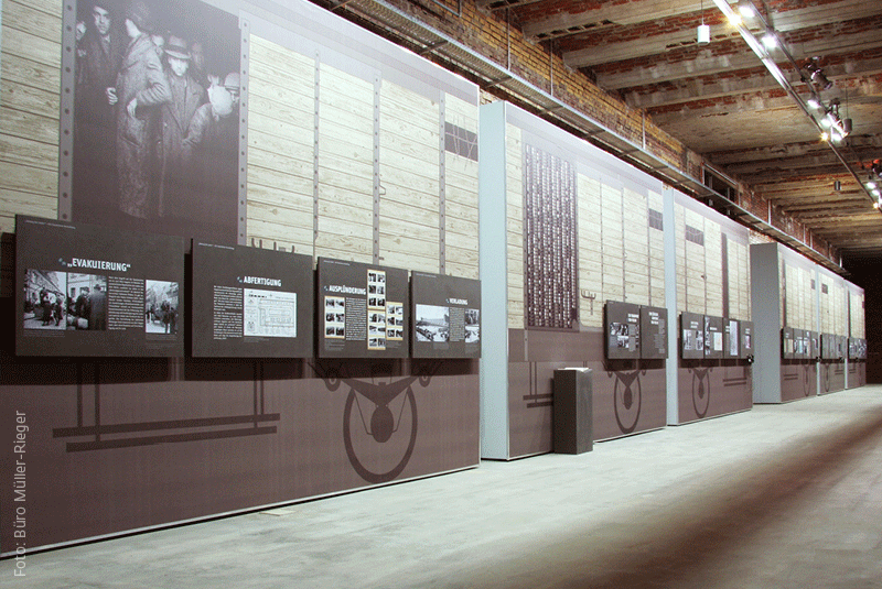 Blick in die Ausstellung Das Gleis. Ausstellungsbereich: Deportation