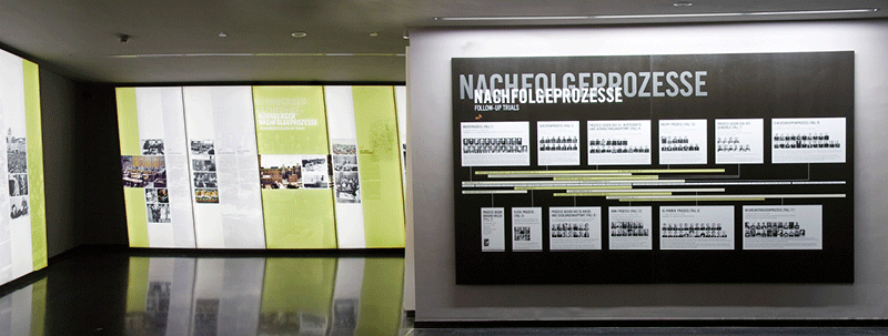Blick in die Ausstellung Memorium Nürnberger Prozesse. Ausstellungsbereich: Nachfolgeprozesse